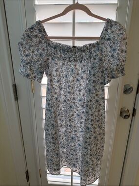 J. Crew Blue Floral Off-Shoulder Mini Dress